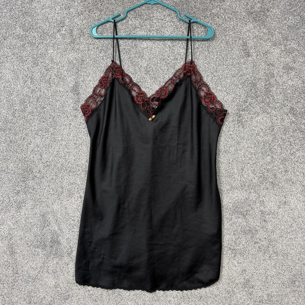 VTG 90s UndercoverWear Slip Dress Chemise 1X Plus Black Red Lace Gothic Coquette